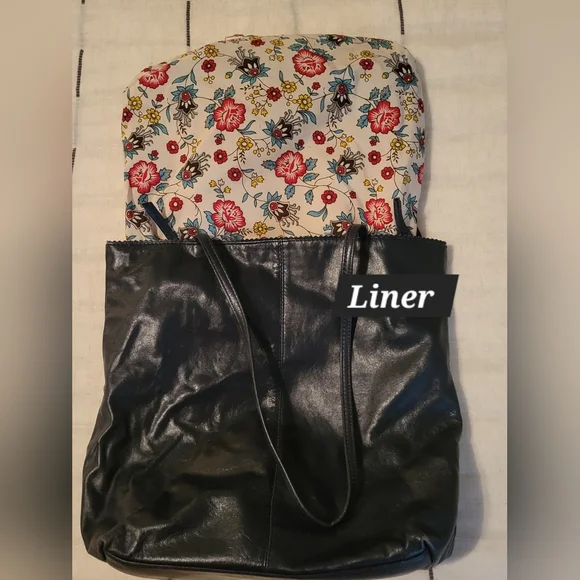 Latico Dark Blue Leather Tote Bag With Floral Lining 13x13 - Picture 6 of 13